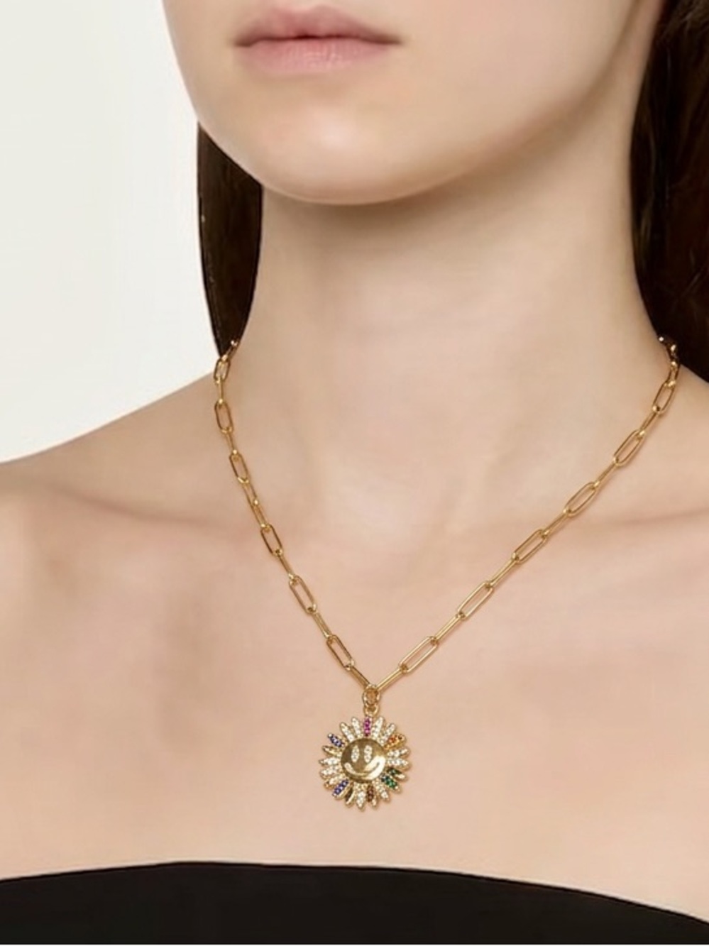 Gold Sunburst Pendant Necklace with Multicolor Stones